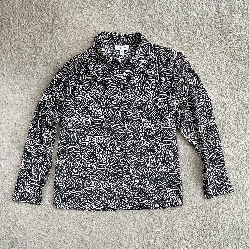 Topshop Tropical Black Purple Floral Button Down Long Sleeve Top Size US 4 Small